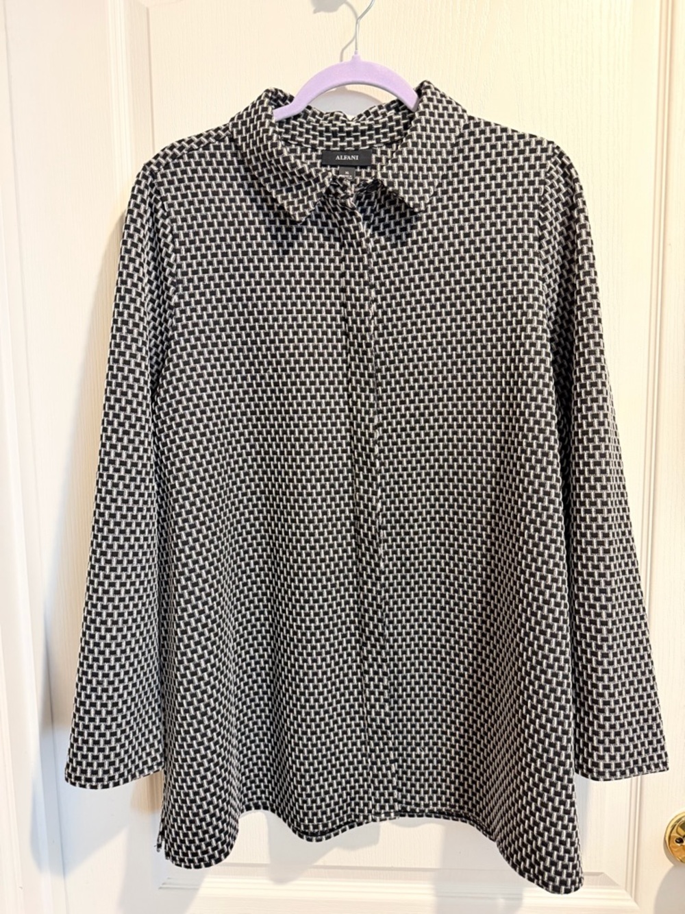 Alfani Black and White Geometric Tunic Shirt